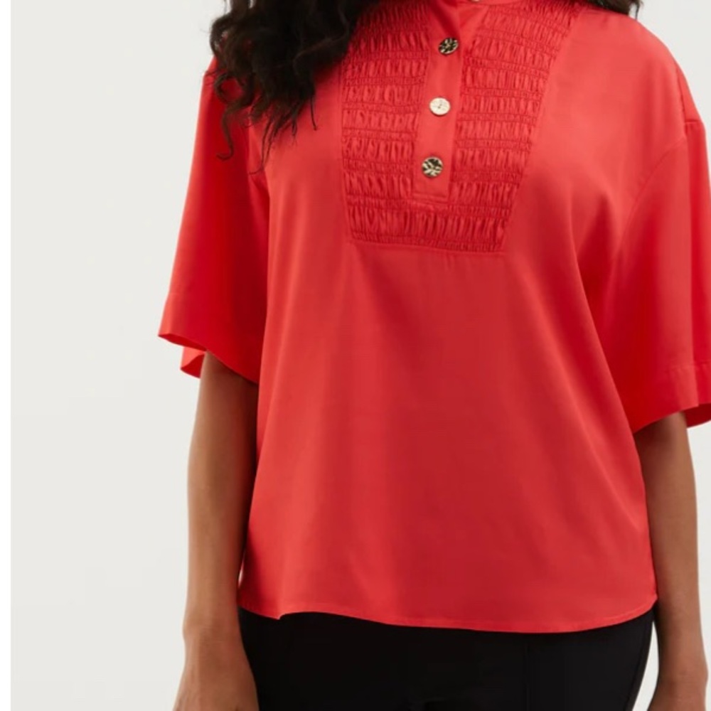 Elegant Red Blouse with Gold Buttons